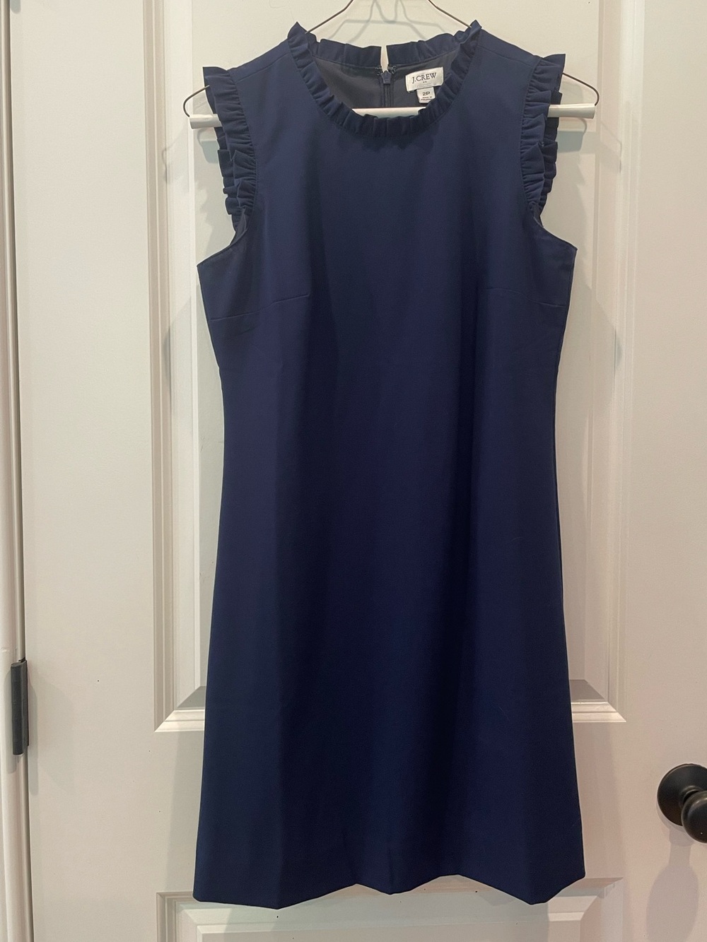 J. Crew Navy Ruffle-Trim Sleeveless Shift Dress